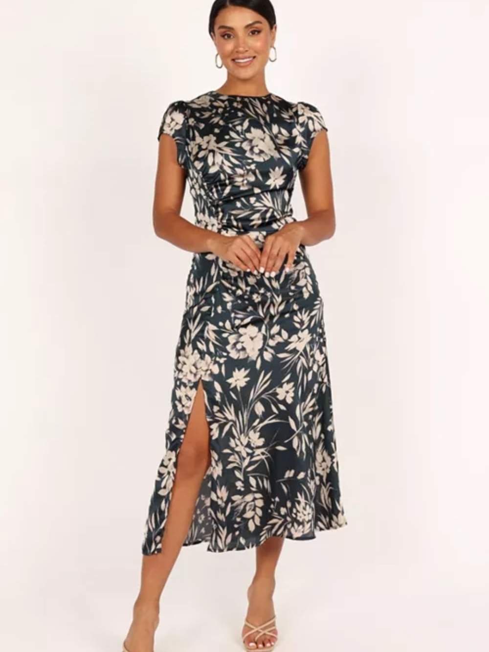 Petal & Pup Teal Floral Midi Dress with Cream Print